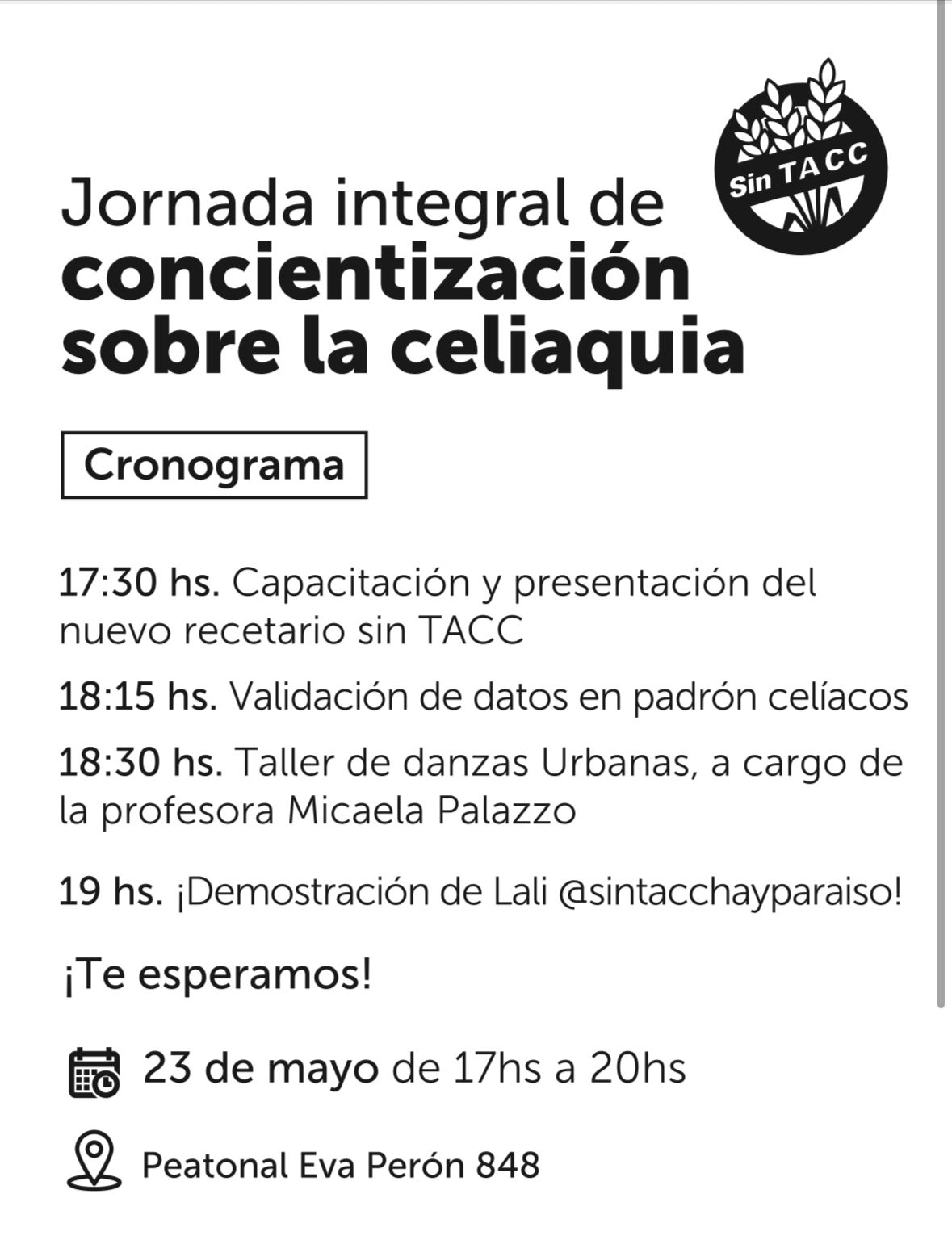 Flyer Jornada concientizacion sobre la celiaquía